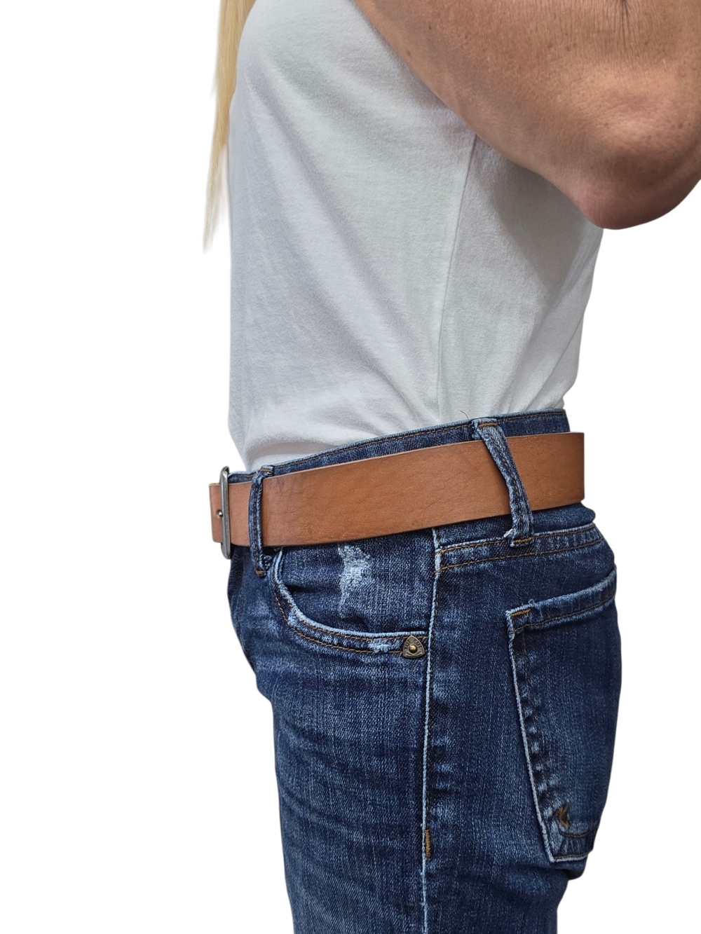 Penguin Genuine Leather Tan Casual Belt Size 36 Brown Silver Buckle - Picture 8 of 10